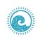 Monochrome blue sea wave circle contoured hand drawn ornamental logotype grunge texture vector