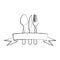 monochrome blurred contour of cutlery with ribbon