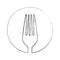 monochrome blurred contour of sketch of fork in circle