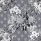 Monochrome bouquet flowers on gray background. Floral seamless pattern.