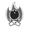 Monochrome bowling emblem with fire and game equipment