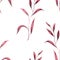 Monochrome burgundy twigs with leaves. Seamless pattern on a white background. Hand drawn watercolor illustration. For