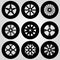 Monochrome car wheels collection