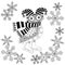 Monochrome cartoon owl in striped scarf, hat, skates in snowflex frame for coloring page anti stress