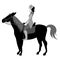 Monochrome cartoon vintage lady riding horse