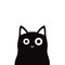 Monochrome cat silhouette banner. Cute simple animal portrait, black cat looking out of the corner. Vector illustration