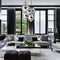 Monochrome Chic: A sleek and modern monochromatic living room with shades of black, white, and gray, accented with metallic fini