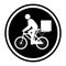 Monochrome circular emblem with delivery man in bike