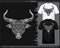 Monochrome color bull head mandala arts isolated on black and white t shirt