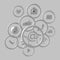 Monochrome composition of flying social network icons. - 3d, 3d rendering