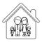 monochrome contour of faceless family group in home