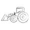 monochrome contour hand drawing of tractor loader with shovel