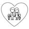 monochrome contour of heart with faceless family group