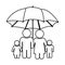 monochrome contour of pictogram with umbrella protecting family group