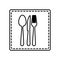 monochrome contour square and dotted line with cutlery icon