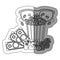 monochrome contour sticker with popcorn cup and glasses 3D and money and movie tickets