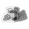 monochrome contour sticker with popcorn cup and glasses 3D and money and movie tickets and movie tape and clapper board