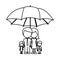 monochrome contour of umbrella protecting faceless family group