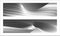 Monochrome cover design, abstract background. Wavy silver parallel gradient lines, ribbons, silk. Set of 2 backgrounds