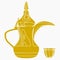 Monochrome Dallah Coffee Pot and Finjan Cup Vector Illustration
