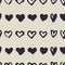 Monochrome dark blue and beige romantic seamless pattern with sketchy heart stripes