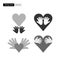 Monochrome design of hearts and hands that symbolizes the spirit of sharing love and care