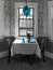 Monochrome Dining Room with Pantone Aqua Details