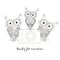 Monochrome doodle hand drawn owls with camera, Ready for vacation. Typography banner