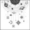 Monochrome drawing: stylized Solar system, orbits, planets, space structure.