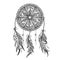 Monochrome dream catcher with feathers