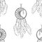 Monochrome ethnic hand made feather dream catcher seamless pattern vector