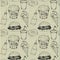 Monochrome fast food icons set seamless pattern