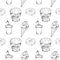 Monochrome fast food icons set seamless pattern