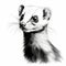 Monochrome Ferret Drawing With Strong Facial Expression