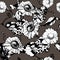 Monochrome floral seamless pattern with chamomile. White flowers and leaves on gray background. Hand drawn. For design