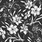 Monochrome floral seamless pattern with hand drawn flowers daffodils, narcissus.
