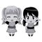 Monochrome full body couple cute anime girl facial expression smile and greeting