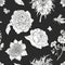 Monochrome gentle vintage floral seamless pattern. Botanical flowers texture