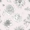 Monochrome gentle vintage floral seamless pattern. Botanical flowers texture