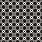 Monochrome geometric seamless pattern with curved shapes, squares, crosses