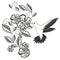 Monochrome hand drawn decorative floral element, hummingbird for coloring page, print, tattoo