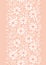 Monochrome hand-painted daisies and foliage on peach pink background vertical vector seamless border. Floral Edge