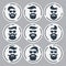 Monochrome hipsters faces set with different beards, glasses, ha