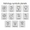 Monochrome icon set with astrology symbols planets