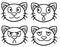 Monochrome illustration. A set of cute cats, cat faces with different emotions