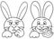 Monochrome illustration, a set of cute fluffy rabbits in cartoon style, rabbit happy and angry