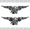 Monochrome illustration of skull with vintage motorcycle or aviator hat between wings with race and USA flag isolated