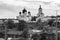 Monochrome image. Holy Bogolyubovo Monastery in sunny summer day, Vladimir region, Russia.