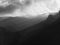 Monochrome image of the North Caucasian mountain ridge in the twilight