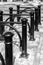 Monochrome image of an old Bicycle stand